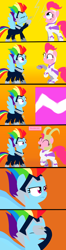 Size: 792x2980 | Tagged: safe, artist:andromedasparkz, imported from derpibooru, fili-second, pinkie pie, rainbow dash, zapp, earth pony, pegasus, pony, comic, female, helmet, loki, mare, marvel comics, okie doki loki, power ponies