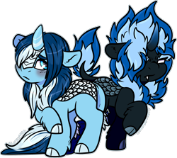 Size: 1922x1711 | Tagged: safe, artist:sexygoatgod, imported from derpibooru, oc, oc only, oc:glacier mint, kirin, nirik, pony, adoptable, cloven hooves, duality, hair over one eye, self paradox, simple background, transparent background