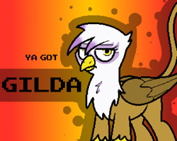 Size: 1000x800 | Tagged: safe, artist:pokehidden, imported from twibooru, gilda, griffon, folded wings, image, lidded eyes, looking at you, png, raised tail, solo, standing, tail, wings, ya got