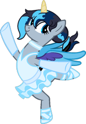 Size: 510x739 | Tagged: safe, artist:princessyanderequinn, imported from derpibooru, oc, oc only, oc:sapphire la elpis flare, alicorn, alicorn oc, alternate hairstyle, arabesque, ballerina, ballet, ballet bun, ballet pose, ballet slippers, choker, clothes, gloves, horn, one arm up, simple background, solo, standing on one leg, transparent background, tutu, tututiful, wings