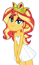 Size: 3224x5310 | Tagged: safe, artist:emeraldblast63, imported from derpibooru, sunset shimmer, human, equestria girls, equestria girls (movie), bare shoulders, beautiful, beautiful eyes, beautiful hair, bedroom eyes, breasts, cleavage, clothes, crown, cute, dress, eyeshadow, fall formal outfits, high res, jewelry, lidded eyes, makeup, princess, red eyeshadow, regalia, shimmerbetes, simple background, sleeveless, solo, sparkles, strapless, strapless dress, stupid sexy sunset shimmer, transparent background