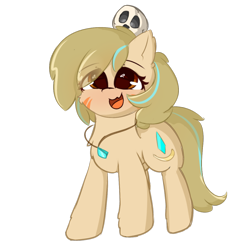 Size: 1280x1280 | Tagged: safe, artist:grithcourage, imported from derpibooru, oc, oc:grith courage, earth pony, derpibooru community collaboration, 2023 community collab, female, looking up, simple background, skull, smiling, standing, transparent background