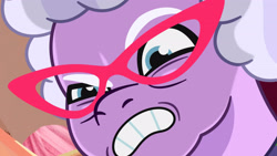 Size: 3072x1727 | Tagged: safe, imported from derpibooru, screencap, earth pony, pony, spoiler:g5, spoiler:my little pony: tell your tale, spoiler:tyts01e38, close-up, female, foal food, g5, glasses, grandma figgy, high res, mare, my little pony: tell your tale, solo, youtube link