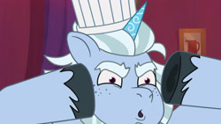 Size: 3072x1727 | Tagged: safe, imported from derpibooru, screencap, pony, unicorn, spoiler:g5, spoiler:my little pony: tell your tale, spoiler:tyts01e38, :o, alphabittle blossomforth, chef's hat, foal food, g5, hat, high res, male, my little pony: tell your tale, open mouth, solo, stallion, youtube link