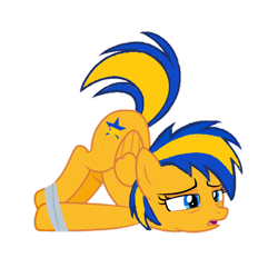 Size: 1280x1280 | Tagged: safe, artist:mlpfan3991, imported from derpibooru, oc, oc only, oc:flare spark, pegasus, pony, bondage, female, hogtied, out of context, simple background, solo, tied up, transparent background