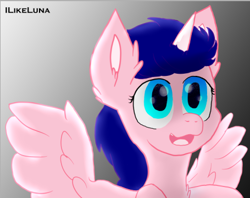 Size: 455x360 | Tagged: safe, artist:ilikeluna, imported from derpibooru, oc, oc only, alicorn, pony, alicorn oc, gradient background, horn, solo, wings