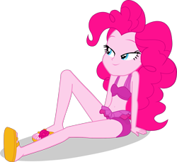 Size: 1603x1471 | Tagged: safe, alternate version, artist:dustinwatsongkx, imported from derpibooru, pinkie pie, human, equestria girls, bare shoulders, bikini, clothes, feet, pinkie pie swimsuit, sandals, simple background, sleeveless, solo, swimsuit, transparent background, vector