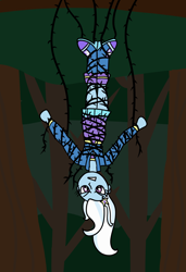 Size: 1368x2000 | Tagged: safe, artist:platinumdrop, imported from derpibooru, trixie, human, equestria girls, black vine, bondage, hanging, hanging upside down, request, solo, upside down, vine, vine bondage