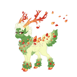 Size: 2900x2900 | Tagged: safe, artist:gigason, imported from derpibooru, oc, oc only, oc:autumn leaf, hybrid, cloven hooves, interspecies offspring, male, obtrusive watermark, offspring, parent:pinkie pie, parent:the great seedling, simple background, solo, transparent background, watermark
