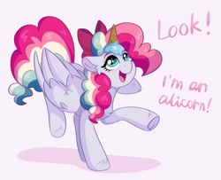 Size: 1682x1369 | Tagged: safe, artist:skysorbett, imported from derpibooru, oc, oc:sky sorbet, pegasus, pony, eyebrows, fake horn, food, ice cream, ice cream cone, ice cream horn, multicolored hair, open mouth, silly, silly pony, solo, standing on two hooves