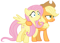 Size: 9800x7000 | Tagged: safe, artist:tardifice, imported from derpibooru, applejack, fluttershy, earth pony, pegasus, pony, sounds of silence, absurd resolution, duo, duo female, female, mare, partially open wings, simple background, transparent background, vector, wings