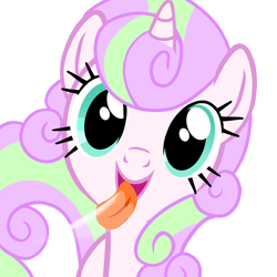 Size: 4000x4000 | Tagged: safe, artist:soundwavedragon, edit, imported from derpibooru, oc, oc:fizzy sprinkles, unicorn, curly mane, drool, eyelashes, front view, g4, horn, licking, looking at you, mlem, multicolored hair, multicolored tail, not a vector, open mouth, png, show accurate, silly, simple background, solo, tail, tongue out, transparent background