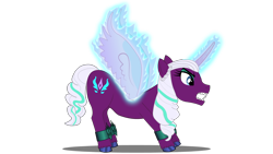 Size: 1920x1080 | Tagged: safe, imported from derpibooru, opaline arcana, alicorn, pony, spoiler:g5, spoiler:my little pony: make your mark, female, flaming wings, g5, glowing, glowing horn, horn, mare, predator, sharp teeth, simple background, solo, teeth, transparent background