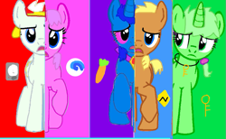 Size: 835x515 | Tagged: safe, artist:starlandkrewfanatic, imported from derpibooru, oc, oc:lizzy the lizard, oc:naarky the aardvark, oc:sid the seagull, oc:sparkle the rabbit, oc:sparky the rabbit, alicorn, earth pony, pegasus, pony, unicorn, base used, cutie mark swap, ponified, starland krew, what my cutie mark is telling me