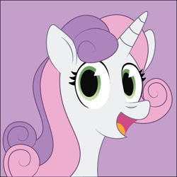 Size: 900x900 | Tagged: safe, artist:prixy05, imported from derpibooru, sweetie belle, unicorn, bust, portrait, purple background, simple background, solo