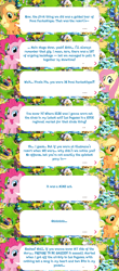 Size: 2048x4652 | Tagged: safe, imported from derpibooru, applejack, fluttershy, pinkie pie, earth pony, pegasus, pony, applejack's hat, cowboy hat, dialogue, dialogue box, english, event, female, folded wings, gameloft, hat, mare, my little pony: magic princess, official, speech bubble, text, wings