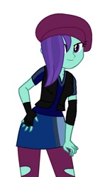 Size: 625x1057 | Tagged: safe, artist:robertsonskywa1, imported from derpibooru, human, equestria girls, cap, clothes, equestria girls-ified, female, g5, g5 to equestria girls, generation leap, hair covering face, hand on hip, hat, leggings, onyx, simple background, skirt, solo, white background