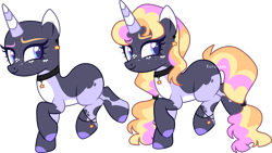 Size: 3729x2108 | Tagged: safe, artist:kurosawakuro, imported from derpibooru, oc, oc only, pony, unicorn, anklet, bald, base used, bracelet, choker, colored horn, ear piercing, earring, female, freckles, horn, jewelry, mare, mismatched eyebrows, necklace, piercing, ponytail, simple background, smiling, smirk, solo, transparent background
