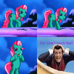 Size: 1936x1936 | Tagged: safe, edit, edited screencap, imported from derpibooru, screencap, minty, a very minty christmas, breaking, comic, g3, lazytown, robbie rotten, scared, screencap comic, shocked, shocked expression, snow, twig, we are number one