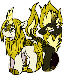 Size: 1528x1822 | Tagged: safe, artist:sexygoatgod, imported from derpibooru, oc, oc only, oc:angel gold, kirin, nirik, pony, adoptable, cloven hooves, duality, self paradox, simple background, transparent background
