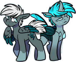 Size: 1725x1416 | Tagged: safe, artist:sexygoatgod, imported from derpibooru, oc, oc only, oc:spark frost, changedling, changeling, pony, adoptable, changeling oc, disguise, duality, self paradox, simple background, transparent background