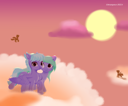 Size: 6000x5000 | Tagged: safe, artist:edenpegasus, imported from derpibooru, cloudchaser, flitter, pegasus, pony, bow, cloud, cute, dawn, evening, eyebrows, female, hair bow, hooves, mare, siblings, sisters, sun, twins, wallpaper, wings