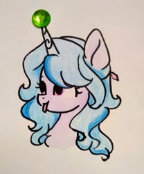 Size: 2735x3290 | Tagged: artist needed, source needed, safe, imported from derpibooru, izzy moonbow, pony, unicorn, ball, cute, g5, izzy's tennis ball, simple background, solo, tennis ball, tongue out, traditional art, white background