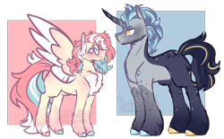 Size: 3016x1870 | Tagged: safe, artist:sunfloweret, imported from derpibooru, oc, oc only, pegasus, pony, unicorn, chest fluff, duo, female, glasses, male, mare, simple background, stallion, transparent background