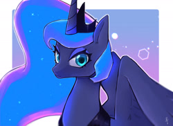 Size: 2200x1600 | Tagged: safe, artist:hosikawa, imported from derpibooru, princess luna, alicorn, pony, abstract background, female, horn, looking at you, mare, partially open wings, simple background, solo, white background, wings
