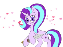 Size: 1000x750 | Tagged: safe, artist:slamjam, imported from derpibooru, starlight glimmer, pony, unicorn, blood, heart, simple background, solo, sword, weapon, white background