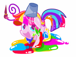 Size: 1024x768 | Tagged: safe, artist:andromedasparkz, imported from derpibooru, toola roola, earth pony, brush, bucket, female, mare, paint, simple background, solo, white background