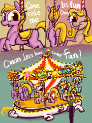 Size: 2048x2732 | Tagged: safe, artist:ja0822ck, imported from derpibooru, oc, oc only, oc:anon, human, object pony, original species, pony, body horror, butt, carousel, eldritch abomination, one eye closed, plot, ponified, saddle, tack, thinking, what has magic done, when you see it, wink