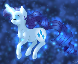 Size: 1948x1600 | Tagged: safe, artist:lostsheep, imported from derpibooru, rarity, pony, unicorn, eyes closed, female, floating, glowing, glowing horn, horn, magic, magic aura, mare, solo, sparkles, telekinesis
