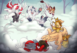Size: 4096x2804 | Tagged: safe, artist:cutepencilcase, imported from derpibooru, oc, oc only, pegasus, pony, cute, furry, furry oc, snow, snowball, snowball fight
