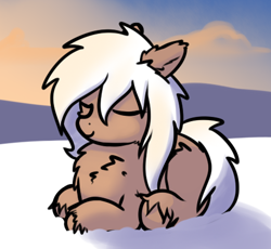 Size: 475x437 | Tagged: safe, artist:neuro, imported from derpibooru, oc, oc only, earth pony, pony, aggressively floofy, cute, eyes closed, female, fluffy, lying down, mare, ocbetes, ponyloaf, prone, snow, snowpony (species), solo, taiga pony, yakutian horse