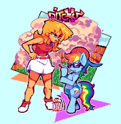 Size: 1808x1856 | Tagged: safe, artist:ditchu, imported from derpibooru, rainbow dash, human, pegasus, pony, backwards ballcap, baseball cap, bipedal, candace flynn, cap, drugs, duo, duo female, female, hat, marijuana, sunglasses