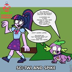 Size: 2000x2000 | Tagged: safe, artist:aidandefrehn, imported from derpibooru, sci-twi, spike, spike the regular dog, twilight sparkle, dog, human, equestria girls, christmas, christmas tree, duo, female, holiday, male, tree