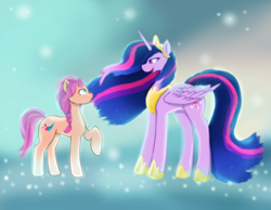 Size: 1800x1400 | Tagged: safe, artist:clairacub, imported from derpibooru, sunny starscout, twilight sparkle, alicorn, earth pony, pony, the last problem, duo, female, g5, older, older twilight, princess twilight 2.0, slim, sunny and her heroine, twilight sparkle (alicorn)