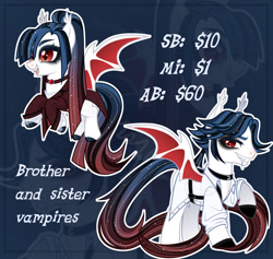 Size: 1280x1212 | Tagged: safe, artist:emperor-anri, imported from derpibooru, oc, oc only, bat pony, pony, undead, vampire, bat pony oc, bat wings, chains, choker, clothes, cute, cute little fangs, ear fluff, ethereal mane, eyeshadow, fangs, female, flying, gradient hair, gradient mane, gradient tail, grin, hoof polish, long tail, makeup, male, mare, ponytail, raised hoof, red eyes, siblings, slit pupils, smiling, stallion, standing, starry mane, straight hair, tail, wings, zoom layer