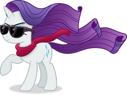 Size: 5398x4021 | Tagged: safe, artist:anime-equestria, imported from derpibooru, rarity, unicorn, clothes, female, horn, mare, scarf, simple background, smiling, solo, sunglasses, transparent background, vector, wavy mane, windswept mane