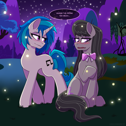 Size: 2048x2048 | Tagged: safe, artist:shallowwin, imported from derpibooru, dj pon-3, octavia melody, vinyl scratch, earth pony, pony, unicorn, alcohol, background, beer, blushing, cute, dialogue, drunk, female, lesbian, love, mare, mare on mare, scratchtavia, shipping