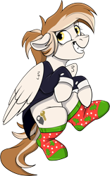 Size: 945x1519 | Tagged: safe, artist:rutkotka, imported from derpibooru, oc, oc only, oc:eggnog escape, pegasus, pony, derpibooru community collaboration, 2023 community collab, chipped tooth, commission, female, mare, pegasus oc, simple background, smiling, solo, transparent background, wings, your character here