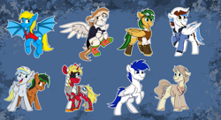 Size: 6244x3396 | Tagged: safe, imported from derpibooru, pegasus, unicorn, commission, female, flying, group, male, mare, stallion, your character here