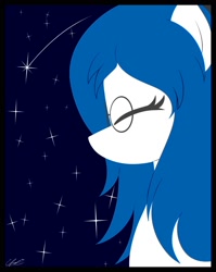 Size: 1592x2000 | Tagged: safe, artist:seafooddinner, imported from derpibooru, oc, oc only, oc:jaxapone, earth pony, pony, bust, colored, earth pony oc, eyes closed, female, flat colors, glasses, mare, poster, signature, solo, stars
