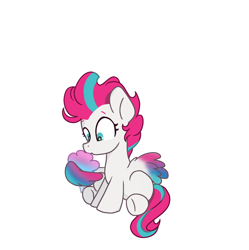 Size: 1646x1653 | Tagged: artist needed, safe, imported from derpibooru, zipp storm, pegasus, pony, adorazipp, colored wings, cotton candy, cute, eating, female, filly, filly zipp storm, foal, g5, multicolored wings, simple background, solo, white background, wing hands, wings, younger