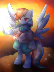 Size: 768x1024 | Tagged: safe, artist:namaenonaipony, imported from derpibooru, rainbow dash, pegasus, pony, bipedal, clothes, eye clipping through hair, female, mare, school uniform, solo, spread wings, wings