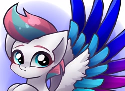 Size: 1951x1424 | Tagged: safe, artist:namaenonaipony, imported from derpibooru, zipp storm, pegasus, pony, abstract background, bust, female, g5, looking at you, mare, solo, spread wings, wings