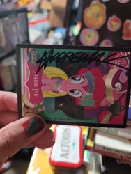 Size: 3024x4032 | Tagged: safe, imported from derpibooru, pinkie pie, earth pony, pony, andrew w.k., autograph, irl, photo, trading card