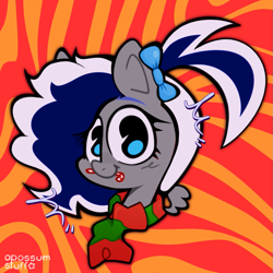 Size: 895x895 | Tagged: safe, artist:opossum-stuff, imported from derpibooru, oc, oc only, oc:sofia reds, blue eyes, blue mane, bow, commission, hair bow, ych result