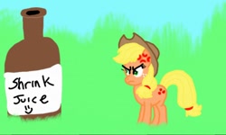 Size: 512x308 | Tagged: safe, imported from derpibooru, applejack, earth pony, pony, angry, appletini, bottle, cross-popping veins, emanata, female, hat, mare, micro, potion, solo